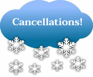 Graphic of a cloud with snow and the word Cancellations.